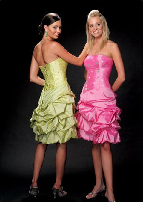 pink and green strapless satin bubble dress short cocktail dresses