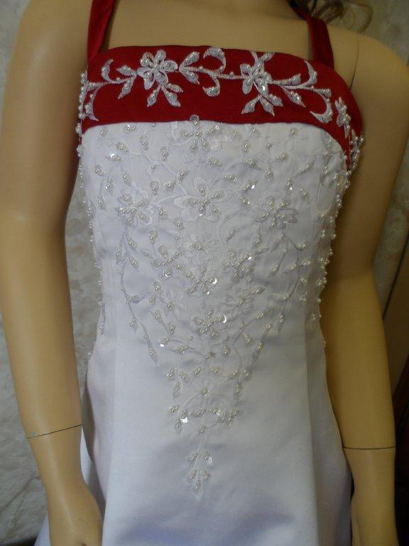 white and apple red miniature wedding dress