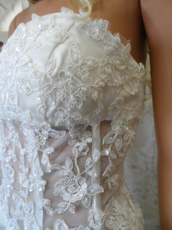 silk light ivory see through bodice wedding gown