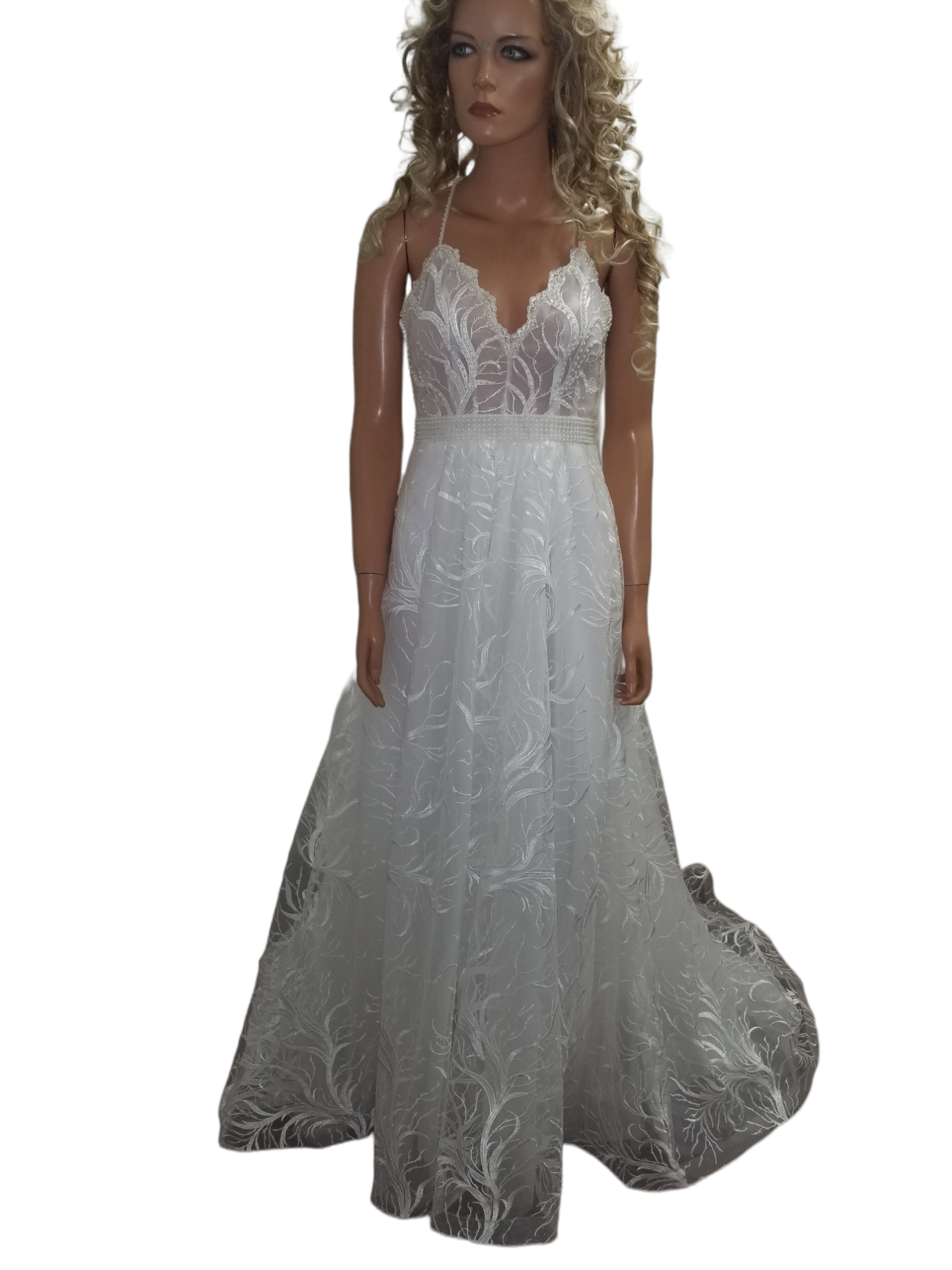 Wedding gown with textural vine design
