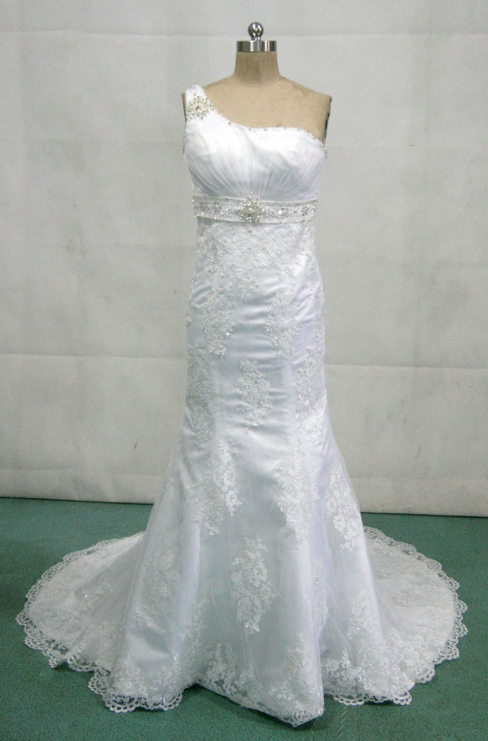one shoulder white wedding dress