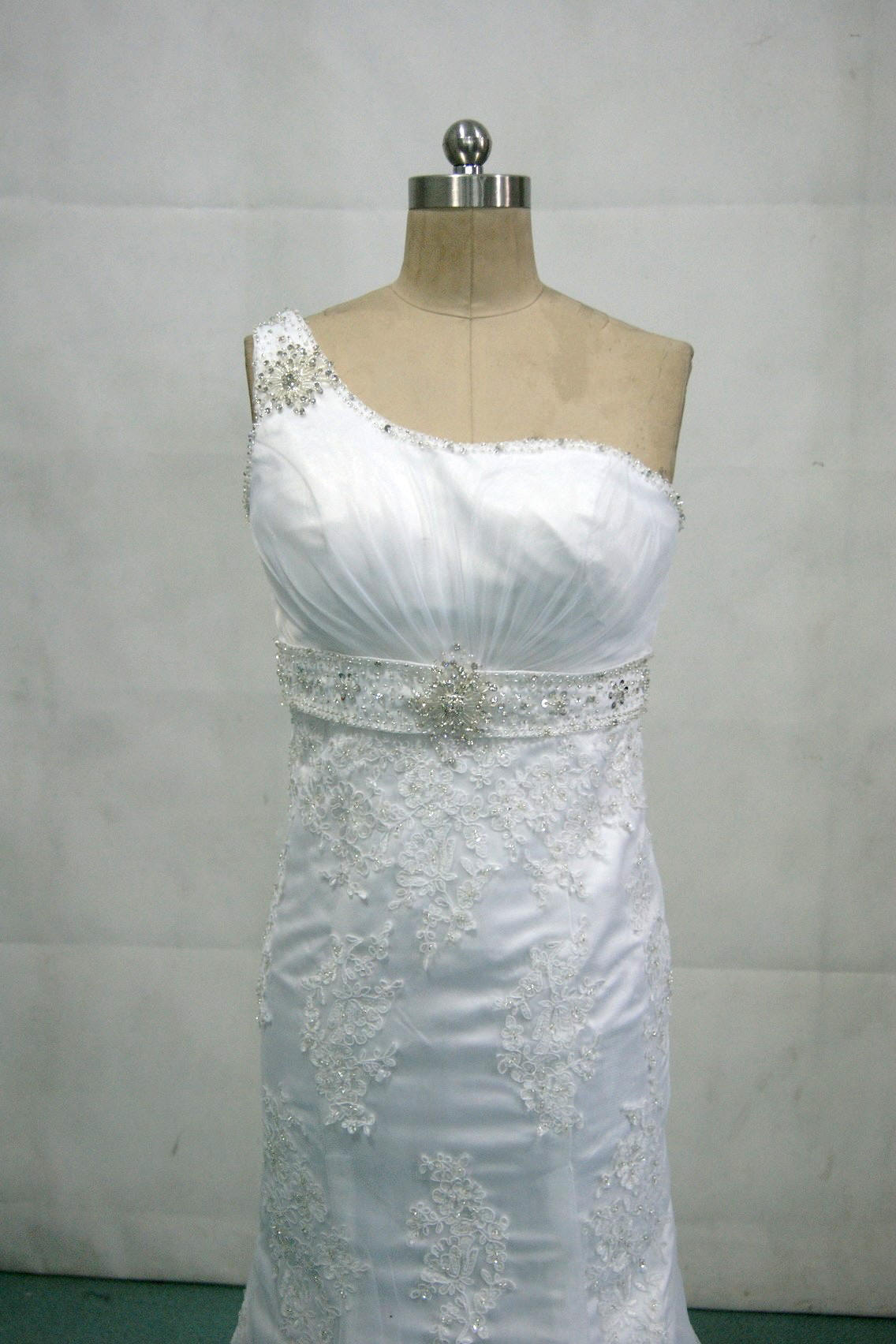 one shoulder white wedding dress