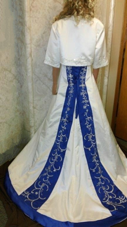 Ivory and Royal Blue wedding dress and jacket