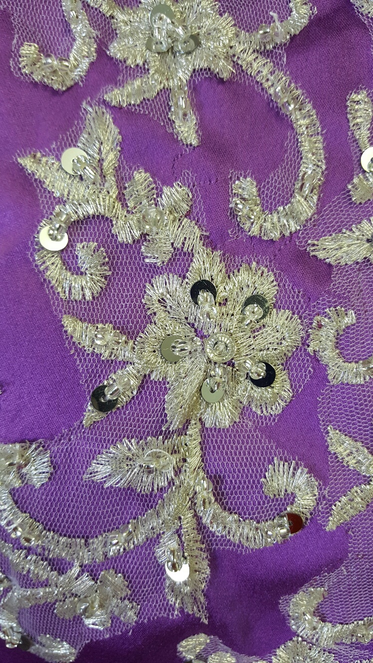 purple with lace applique