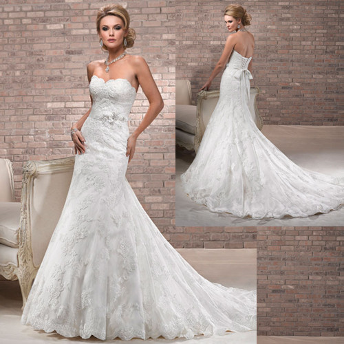 Sweetheart lace fit and flare wedding gown