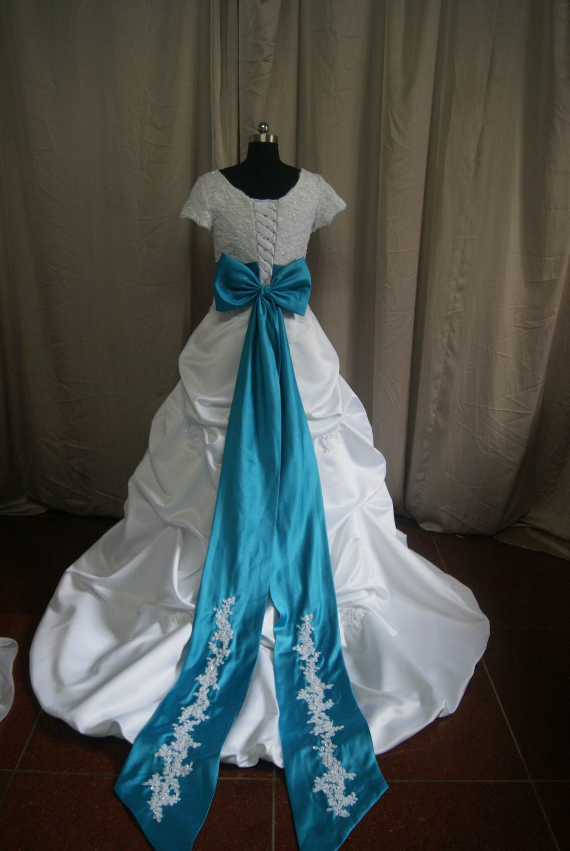 turquoise sash wedding gown