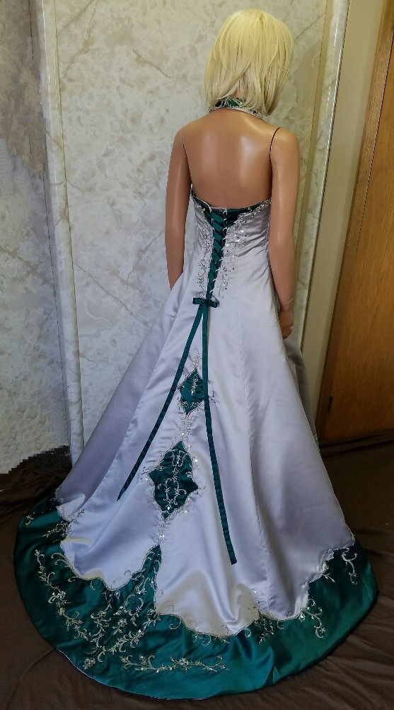 silver and green wedding dress