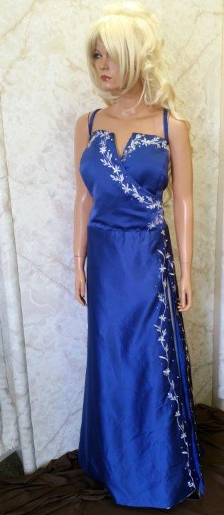 Blue and ivory bridesmaid dress with split bodice