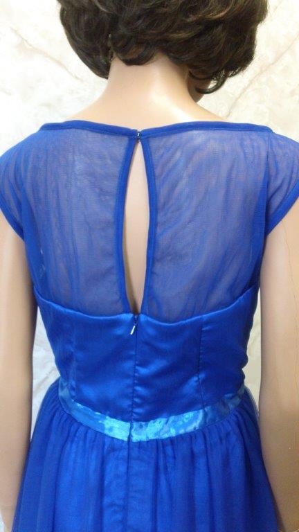 Royal blue sheer illusion bridesmaid dress