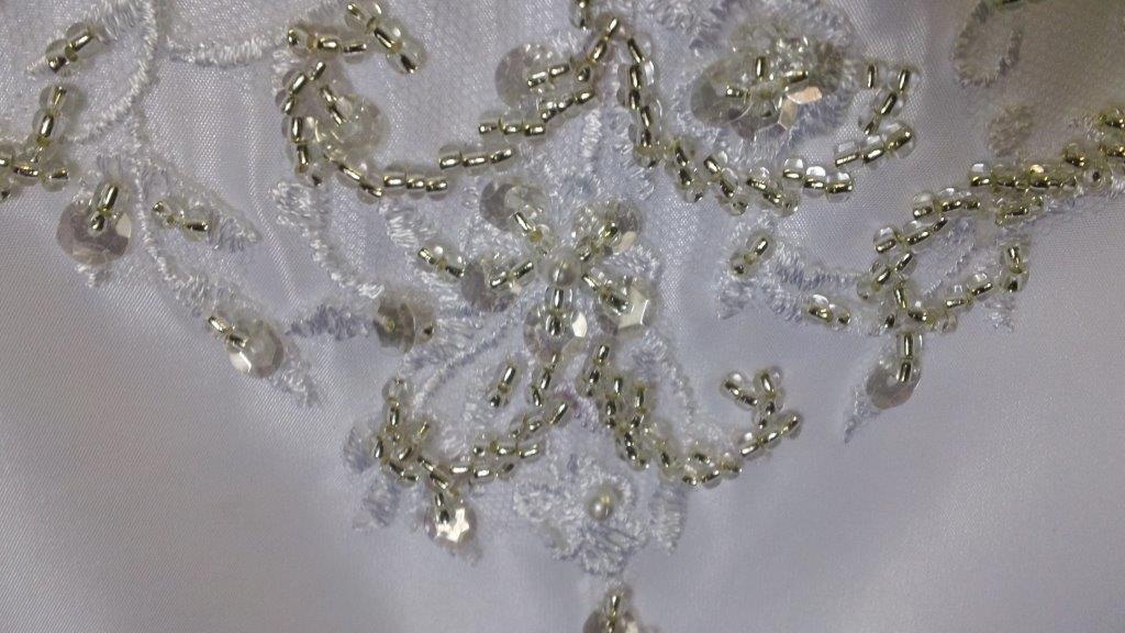 silver beaded applique baby wedding dress