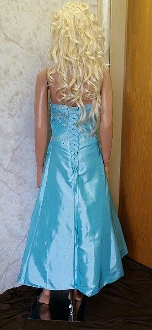 blue strapless prom dress