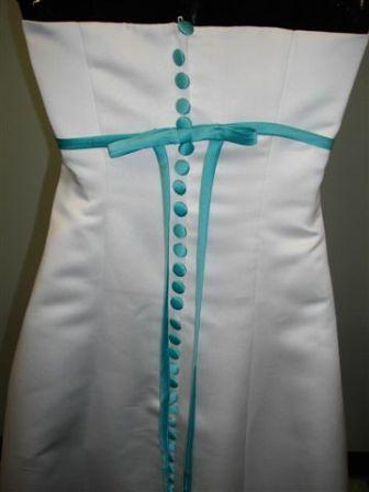 White dress with pool blue trim