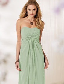 long pistachio green strapless bridesmaid gown