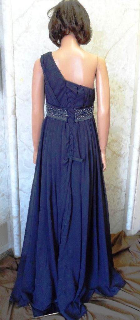 Chiffon one shoulder navy blue mother of the bride/groom dress