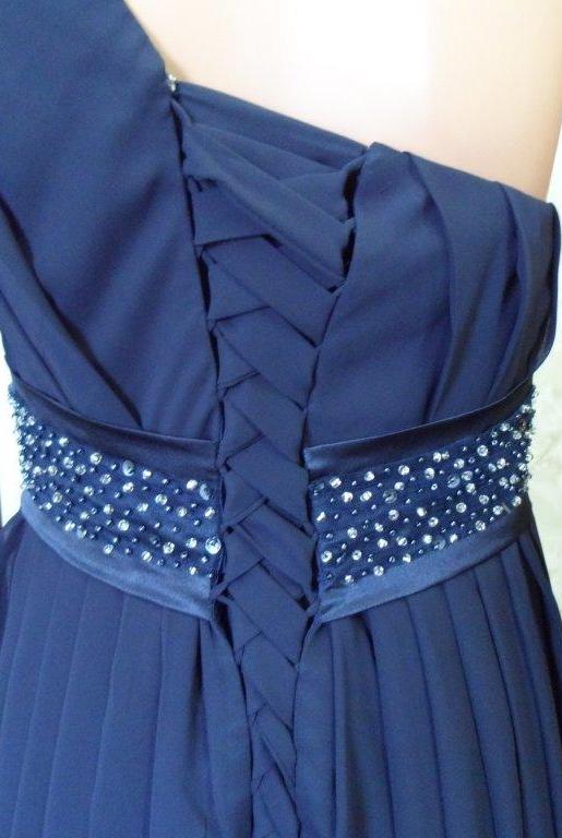 Chiffon one shoulder navy blue mother of the bride/groom dress