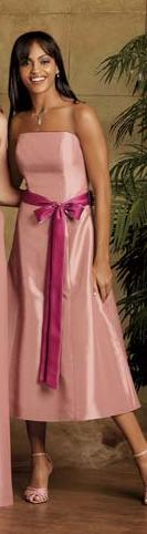strapless tea length dress with sash