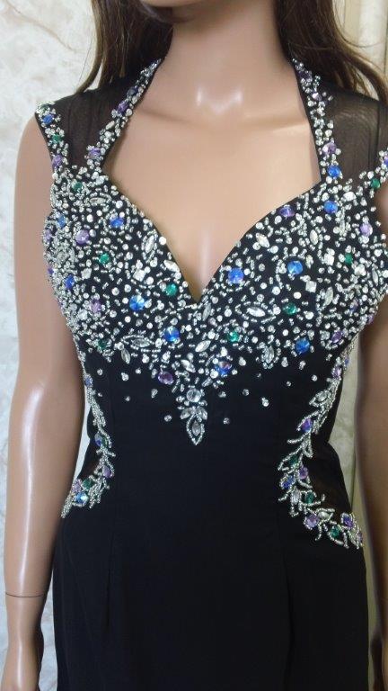 black jewel embellished prom dress