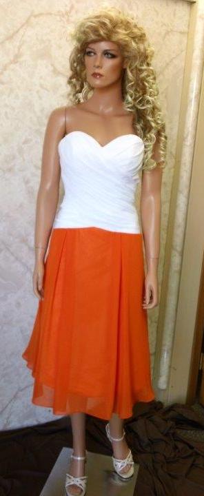 White and orange strapless Bridesmaid Dresses