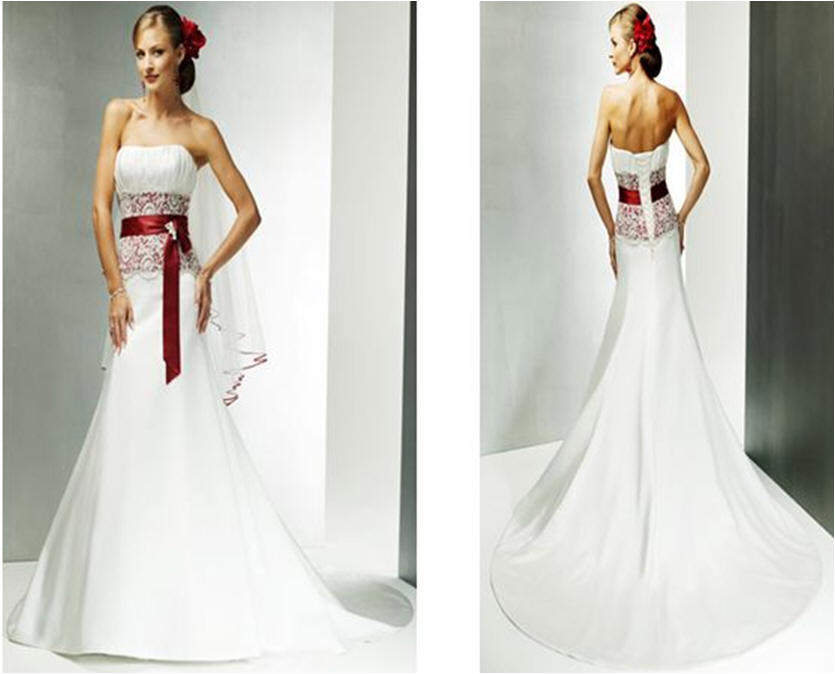 wedding gown in white and red