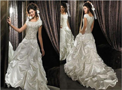 bridal gowns with ruched skirt