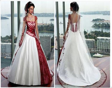 red and white bridal gowns