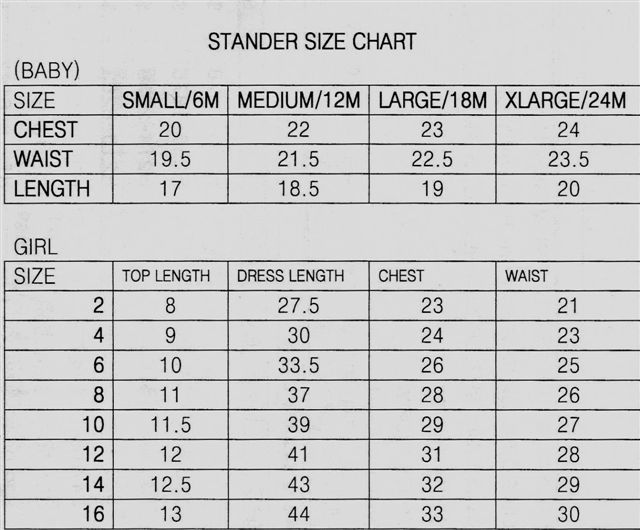  calla dress size chart
