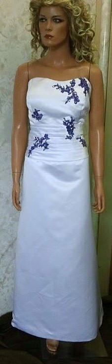white purple brides dress