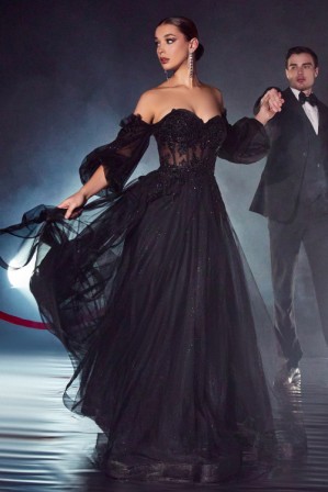 sexy black sheer corset prom dress