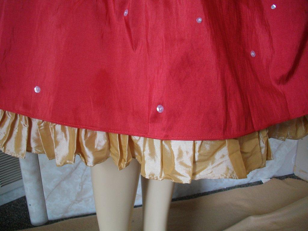 red and gold dress ruffle