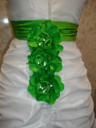White pickup dress with lime green sash