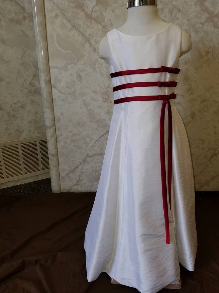 white and apple red dress