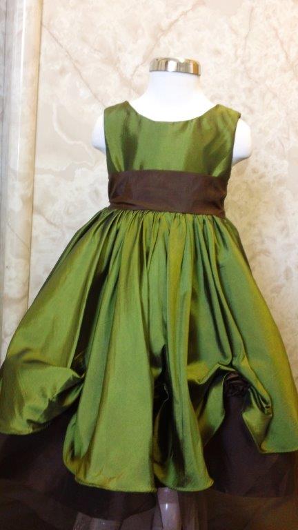 green and chocolate flower girl dresses