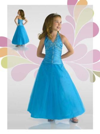 cobalt blue little girls halter pageant dress