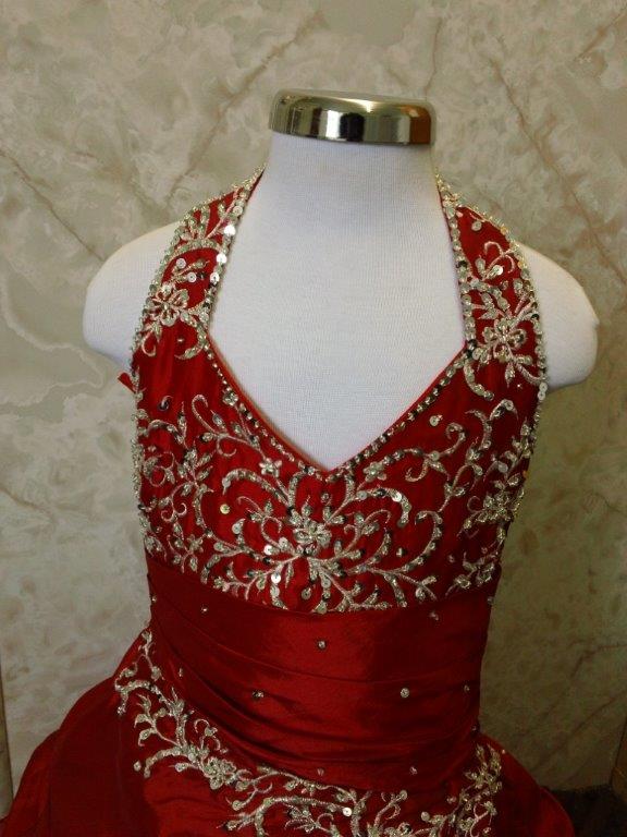 red girls halter pageant gown