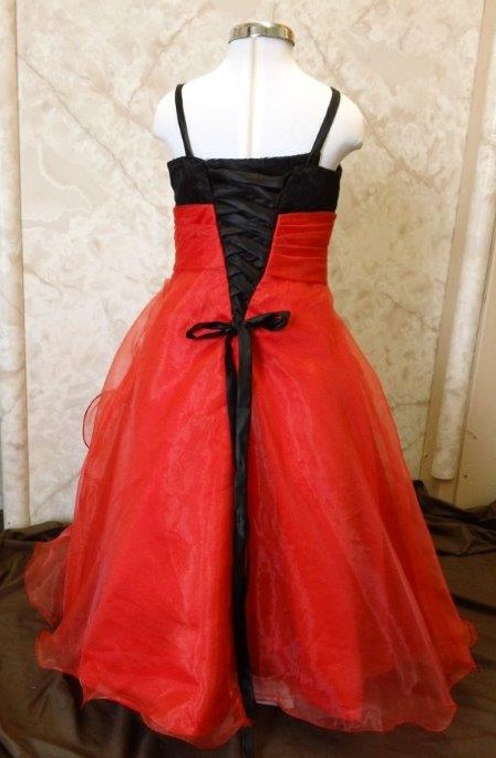 red and black flower girl dress