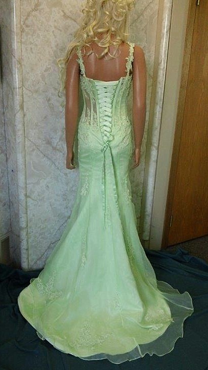 honey dew green see thru prom dress