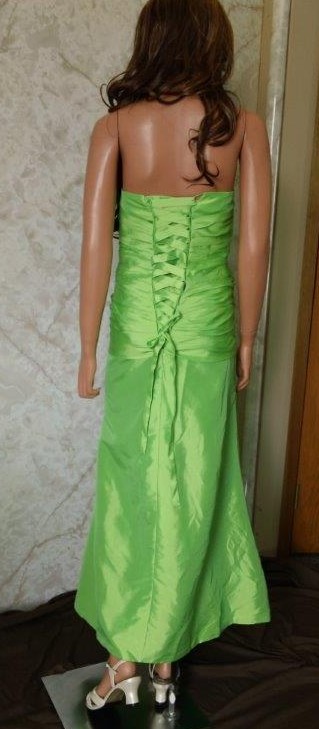 Long strapless lime green bridesmaid dress