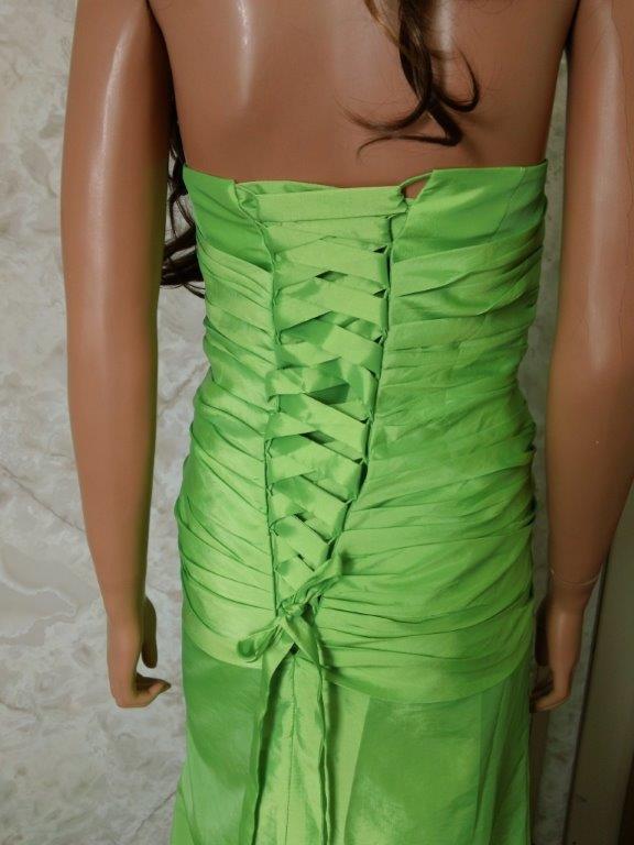 Long strapless lime green bridesmaid dress