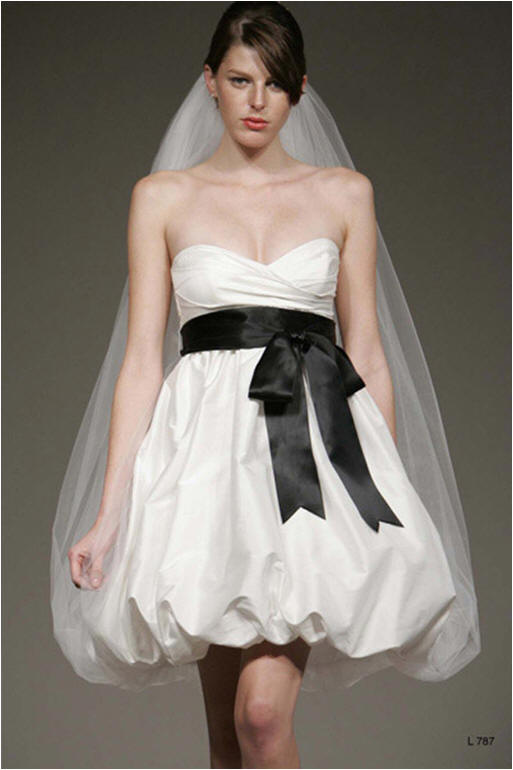 white and black short bubble wedding gown