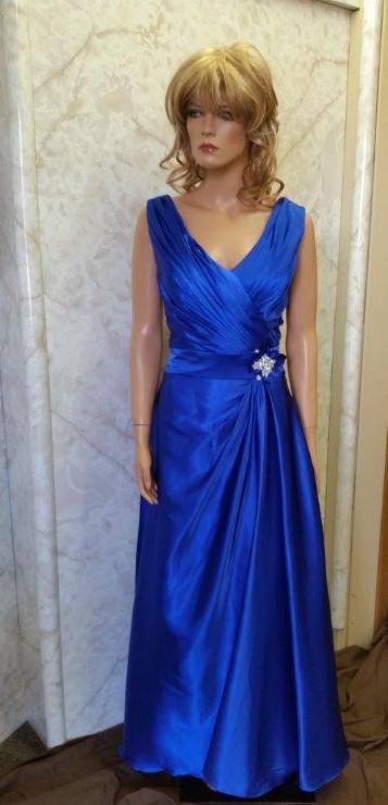 long blue silk bridesmaid dress