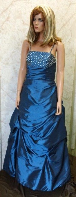 Ocean Blue prom dress has an intricate beaded bodice