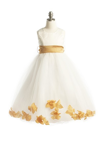 white and gold petal flower girl dresses