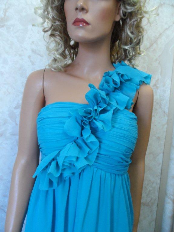 A-line bridesmaid gown with single ruffled strap