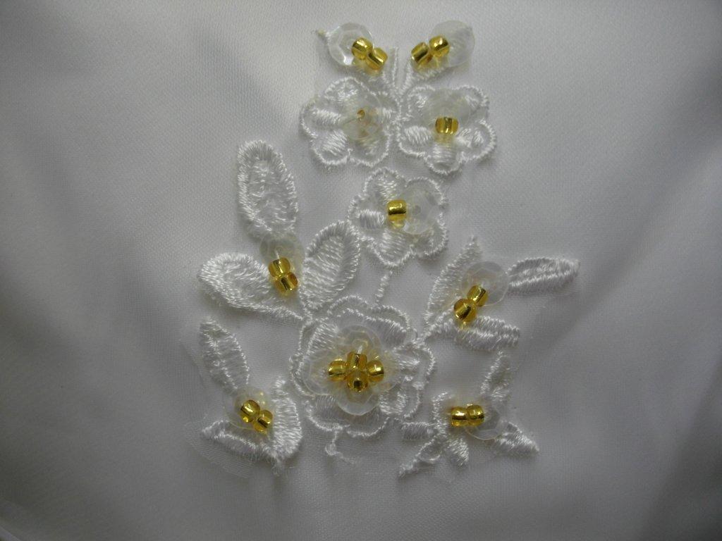 floral applique with gold beading