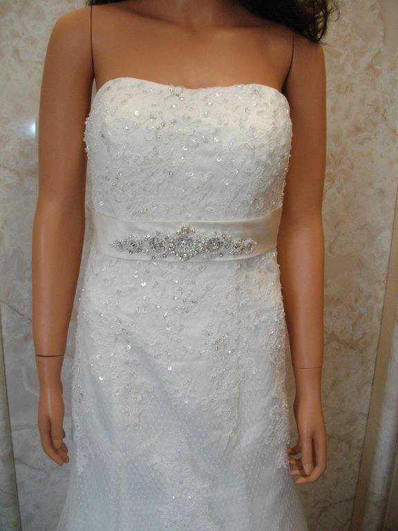 strapless polka dot lace wedding gown
