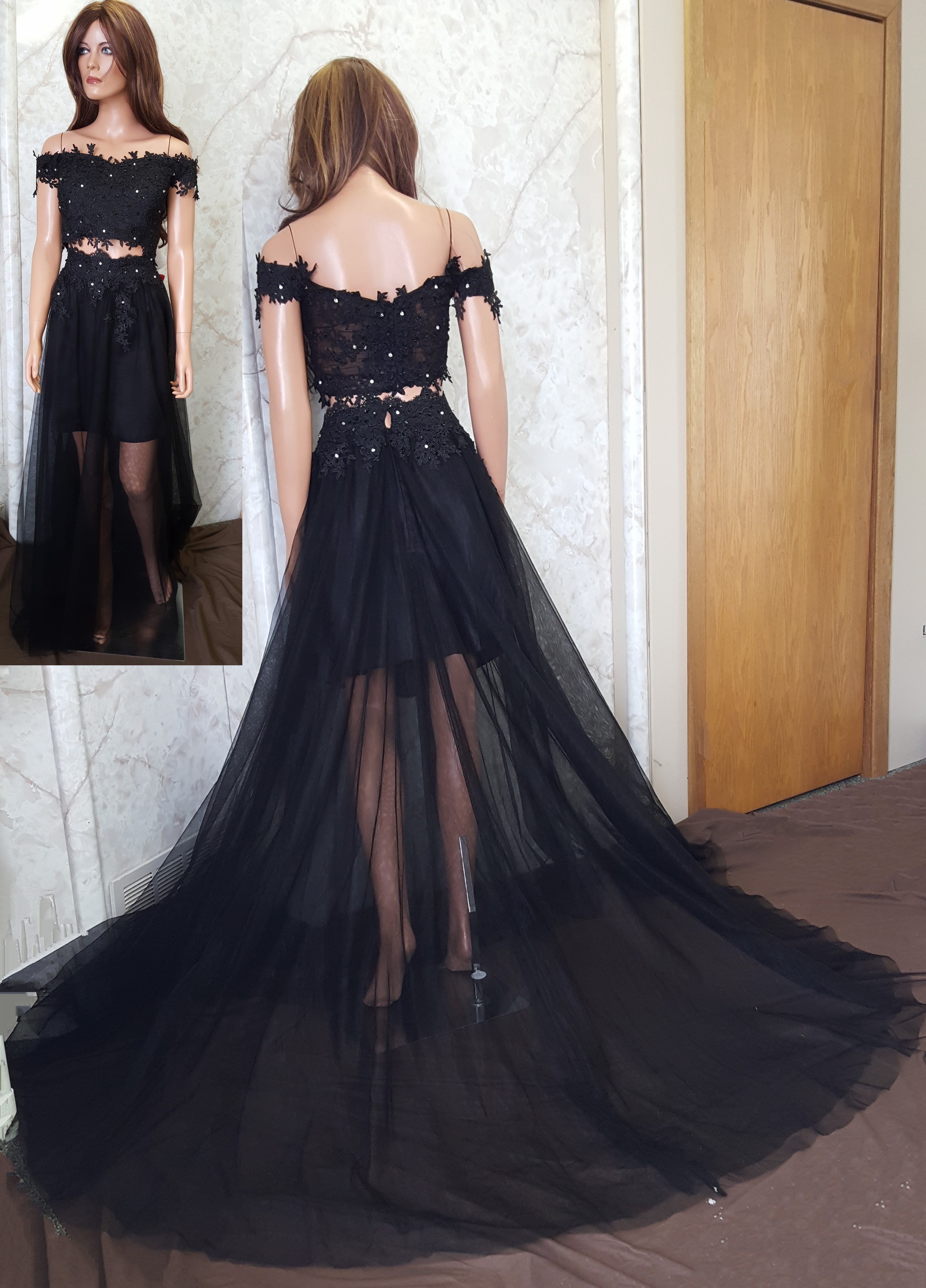 black crop top prom dress