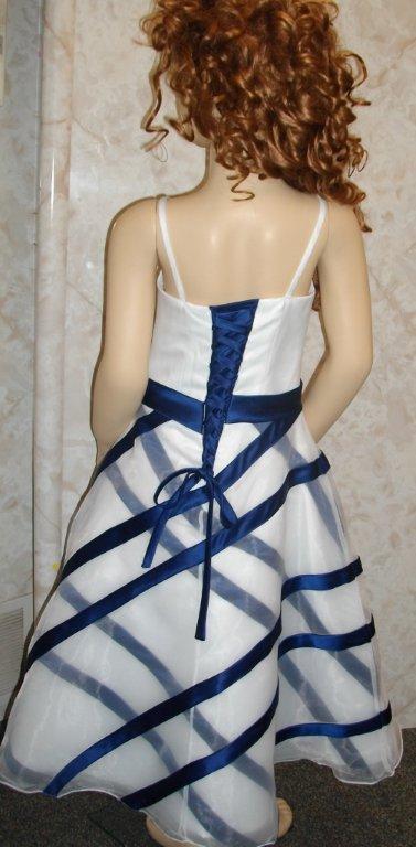 White dress with bright blue trim
