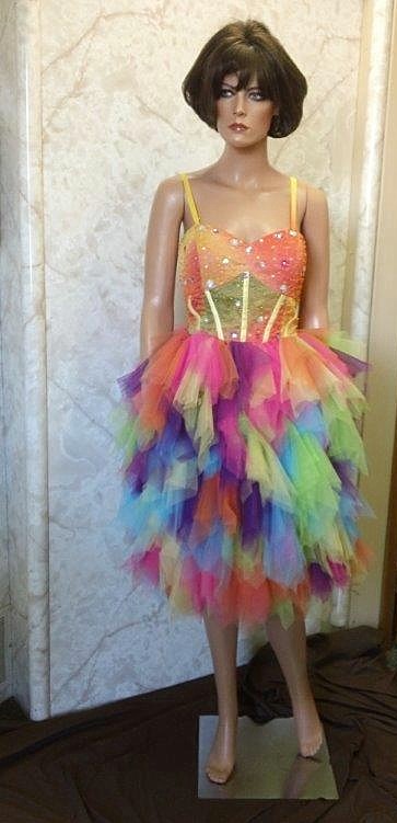 Short rainbow colored fun fashion pageant dress