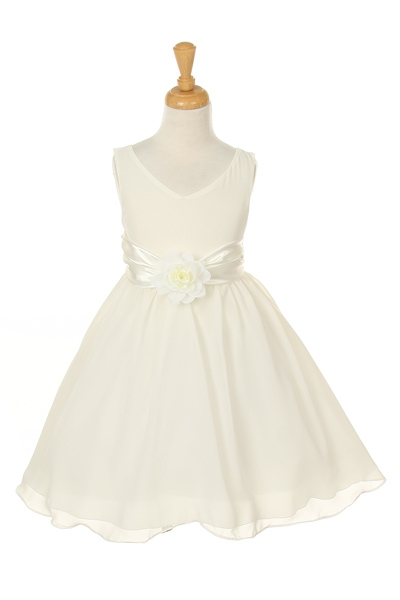 ivory dress with flower corsage