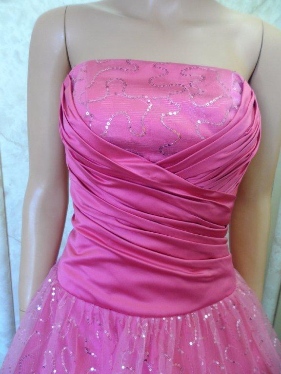 pink long strapless sequin prom dress